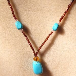 Necklace Magnesite pendant faux pearl beads and glass bead nec…
